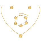 Gold Necklaces Bracelets Earring Set - 18K Gold Plated Flower Bracelet ,Stainless Steel Non Tarnish Floral Pendant Stud Jewelry Sets,Christmas Birthday Lucky Gift for Mom Wife Daughter Girlfriend