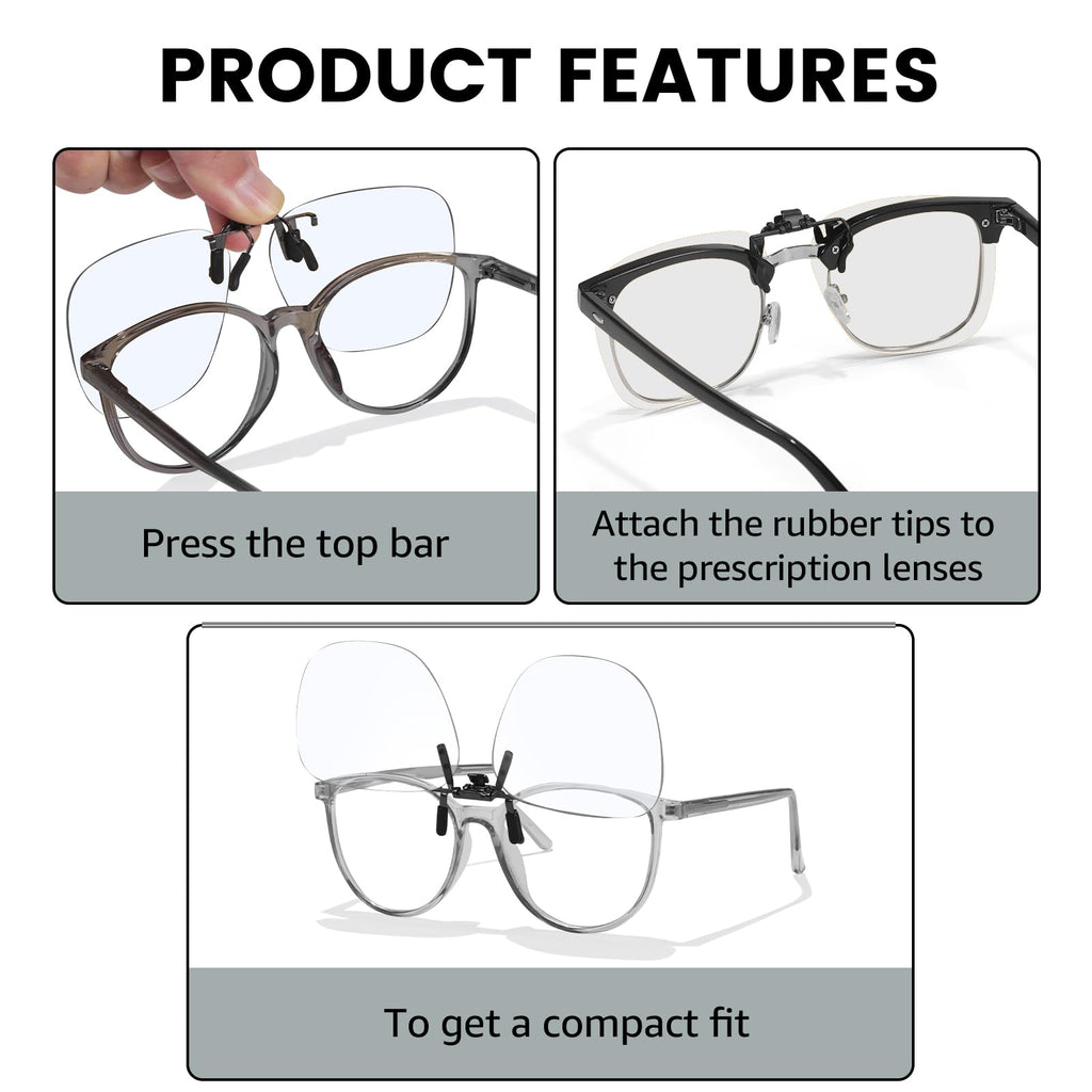 VIEWBETTER 3 Pack Clip On Blue Light Blocking Glasses for Eyes Strain/Light-Sensitive Flip Up Computer Gaming Glasses BL1008