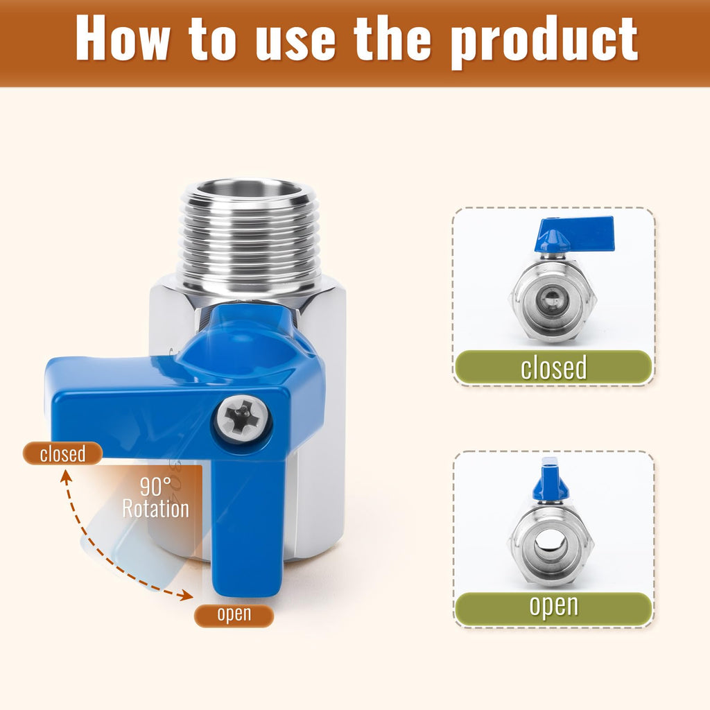 2 Pack 1/8" Mini Ball Valve, 304 Stainless Steel Valve NPT Female x Male Thread Shut-Off Valves for Small Compact Space (2, 1/8 Inch)