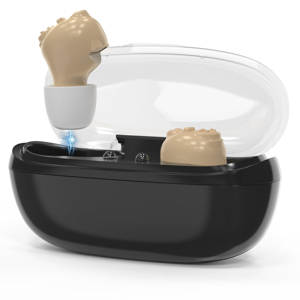 Hearing Aids for Seniors, Invisible Hearing Amplifiers with Noise Cancelling, Rechargeable Hearing Aids for Severe Hearing Loss Adults, Comfort In-ear Hearing Devices(Black&Skin)