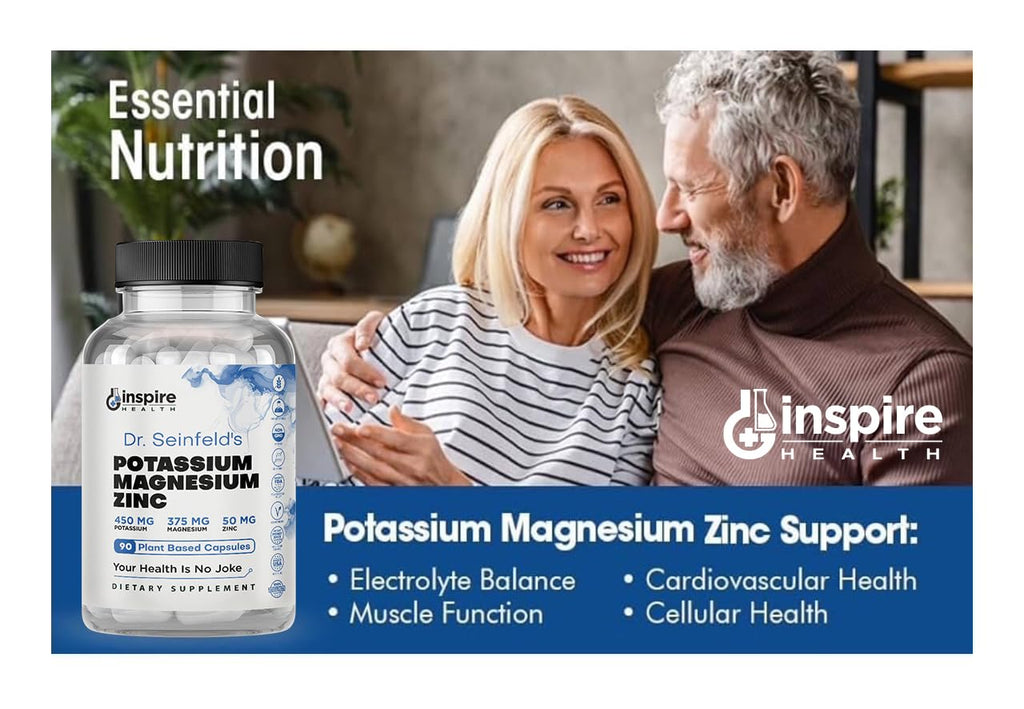 Magnesium Potassium Supplements w/Zinc - 90 Capsules - Magnesium Potassium Zinc for Vascular Health – High Absorption Vegan Supplement for Leg Cramps & Sleep Dr Seinfeld