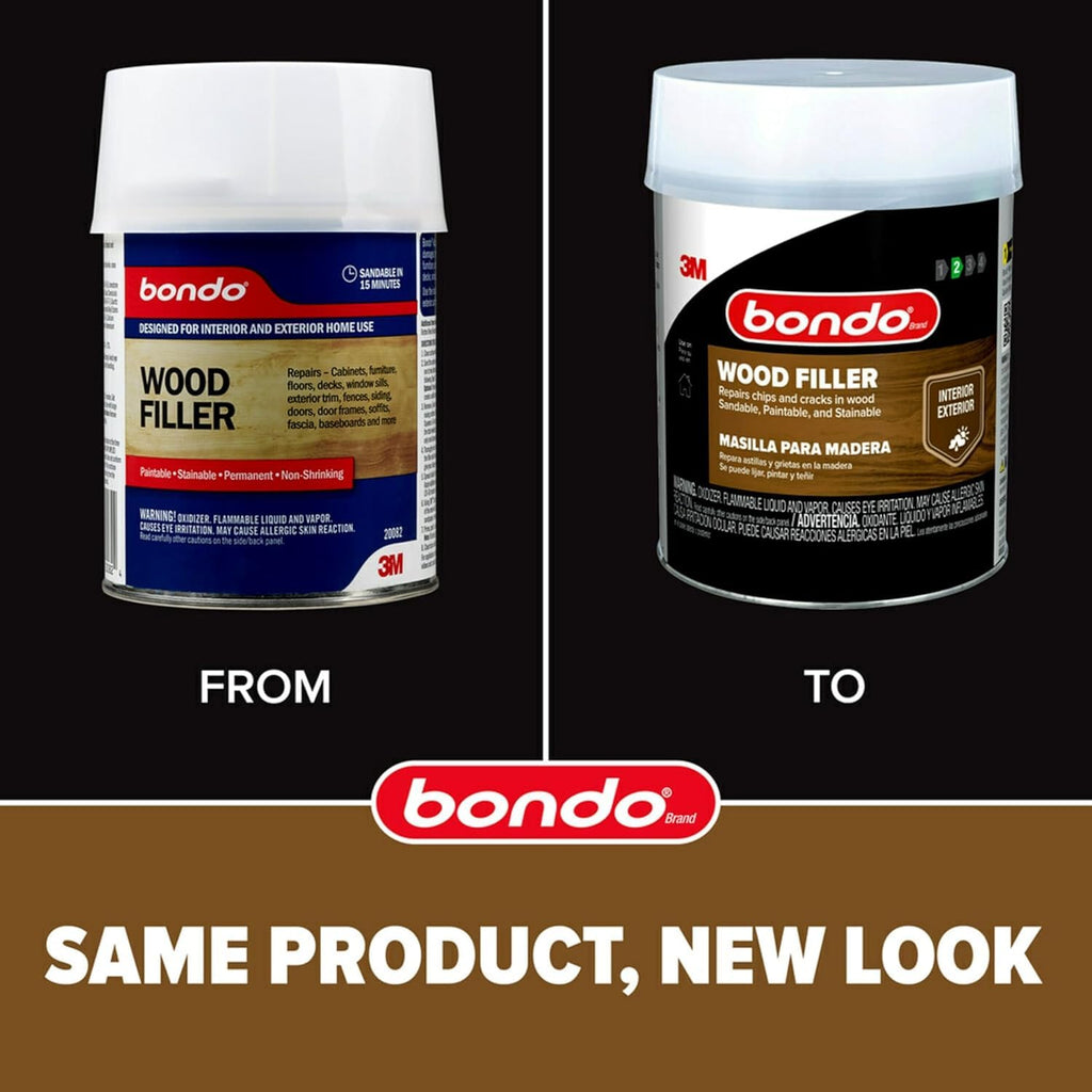 3M Bondo Wood Filler – 30 fl oz, High-Performance Two-Part Formula for Interior and Exterior Wood Repairs, Fast-Curing, Paintable, Stainable