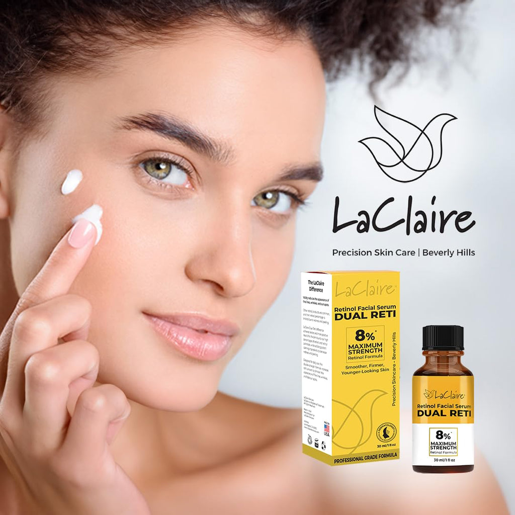 LaClaire 8% Retinol Complex Face Serum - Anti-Ageing, Brightening Neck & Face Serum Helps Firm, Smooth & Nourishes Skin with Lactic Acid, Vitamin A & Retinyl Palmitate - Anti Wrinkle Serums by