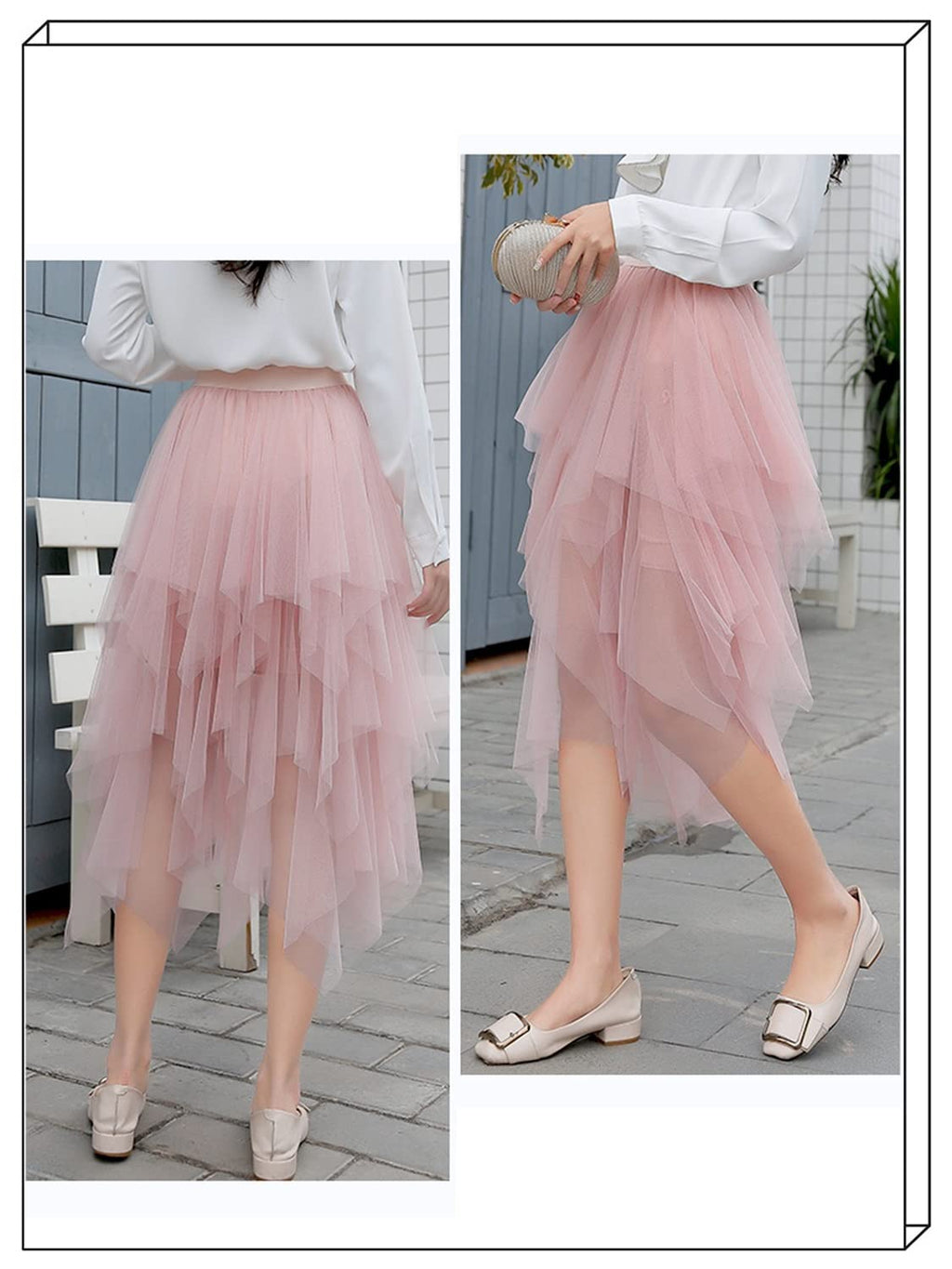 Reaowazo Tulle Skirts for Women Midi Long Fairy Skirt Tutu A-Line Mesh Layered High Elastic Waist Halloween Skirts Pink One Size