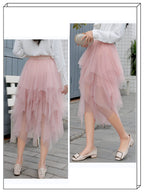 Reaowazo Tulle Skirts for Women Midi Long Fairy Skirt Tutu A-Line Mesh Layered High Elastic Waist Halloween Skirts Pink One Size