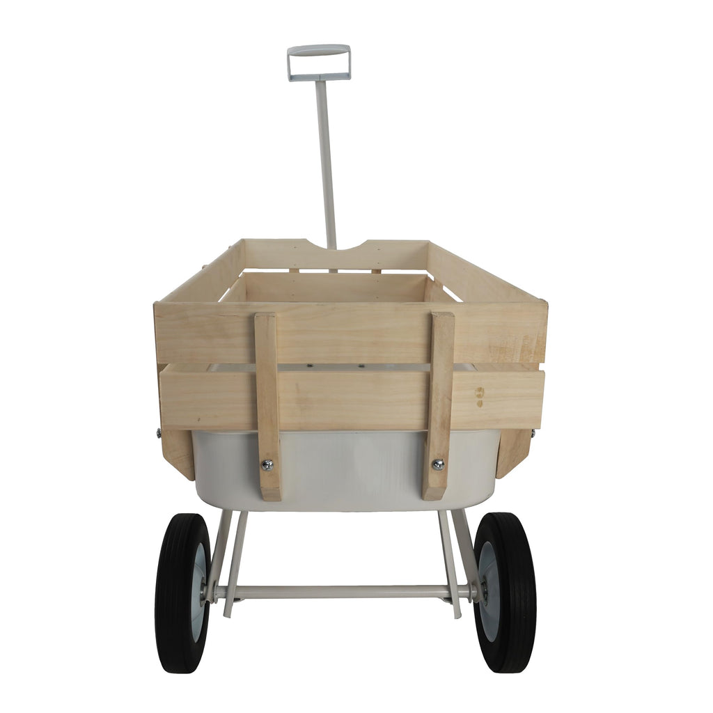 ZeHuoGe Outdoor Sport Wagon All Terrain Pulling w/Removable Wooden Side Panels, Solid Tires Big Foot Panel Wagon,Pull-Along Wagons (White)