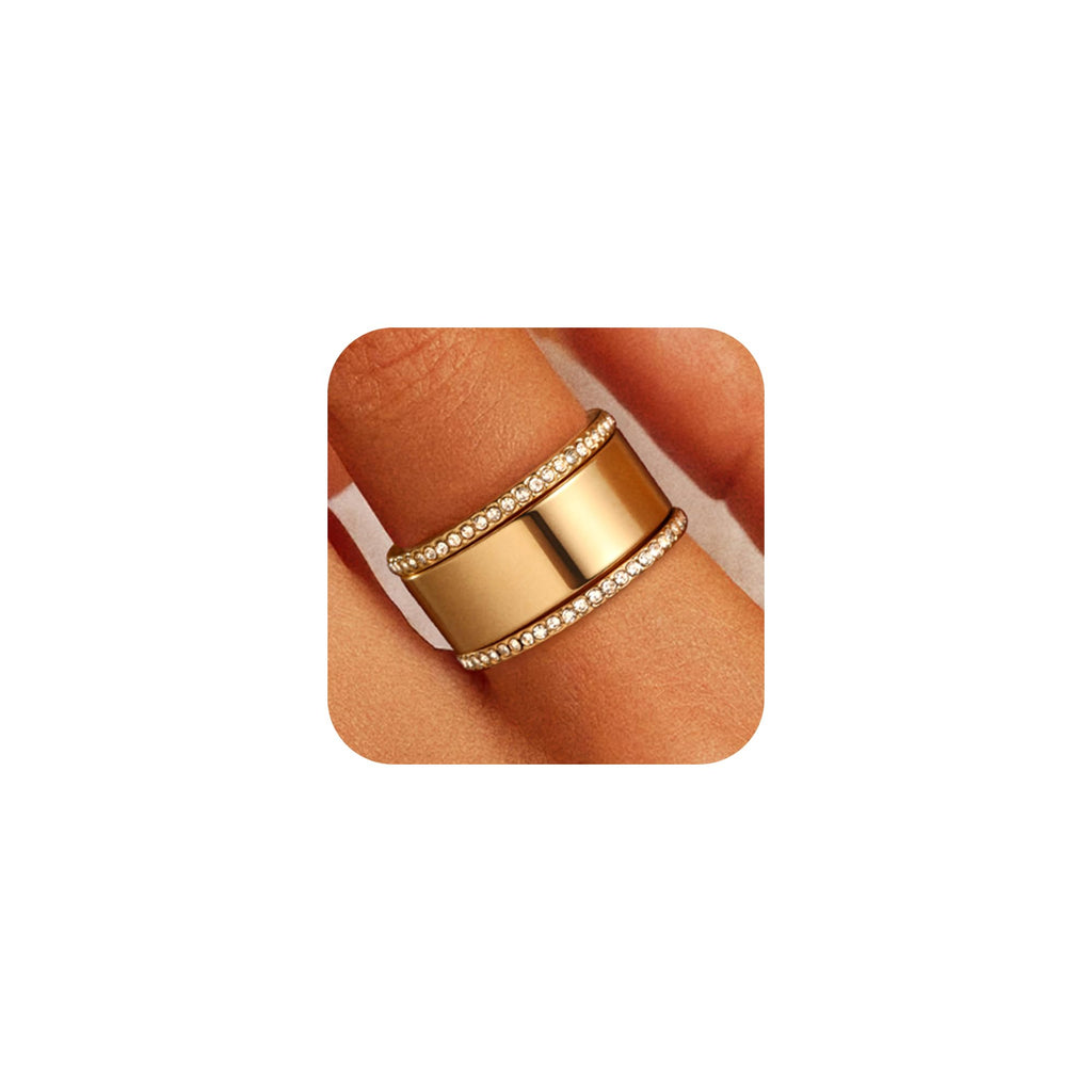 GWH Trendy 3-Pack Stackable Rings for Women - 18K Gold Plated Cubic Zirconia Simulated Diamond Oura Stack Rings for Women Size 7