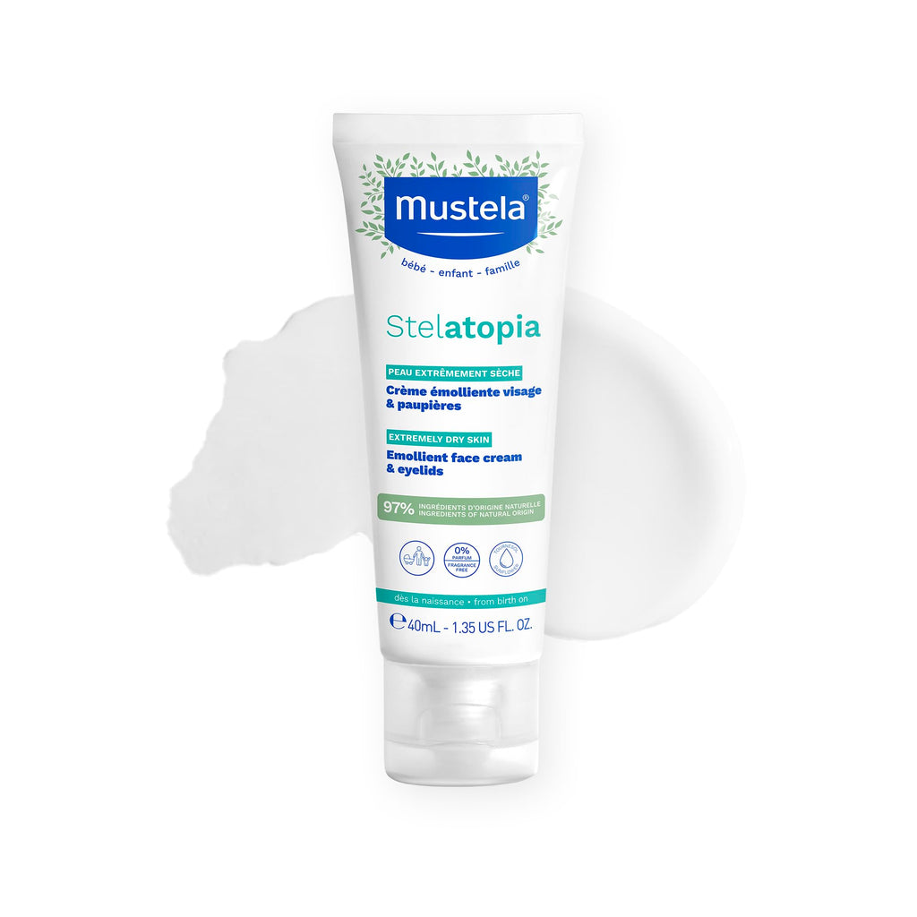 Mustela Stelatopia Eczema-Prone Skin Emollient Baby Face Cream - Face Moisturizer with Natural Avocado & Sunflower Oil - Fragrance-Free - 1.35 fl. oz.