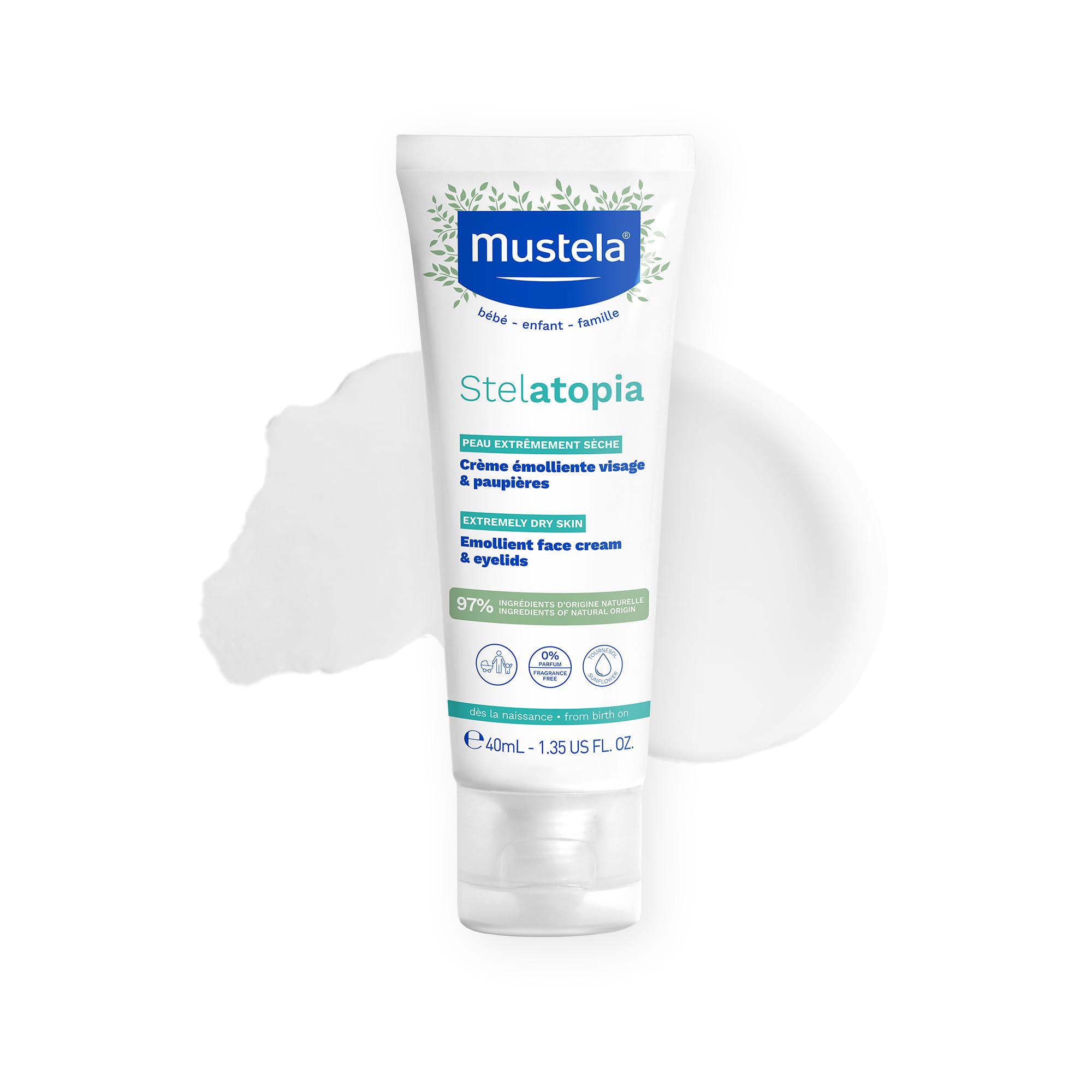 Mustela Stelatopia Eczema-Prone Skin Emollient Baby Face Cream - Face Moisturizer with Natural Avocado & Sunflower Oil - Fragrance-Free - 1.35 fl. oz.