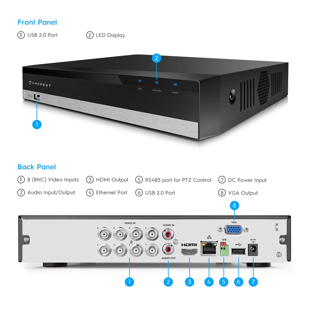 Amcrest 5MP UltraHD 8 Channel DVR Security Camera System Recorder, 5MP DVR for Analog Cameras, Remote Smartphone Access, Pre-Installed 4TB Hard Drive (AMDV5M8-4TB)