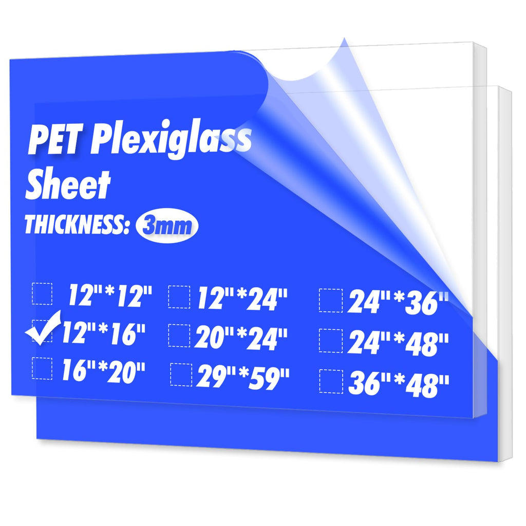 Art3d Plexiglass Sheets, Clear & Flexible, 2-Pack of 16 x 12"