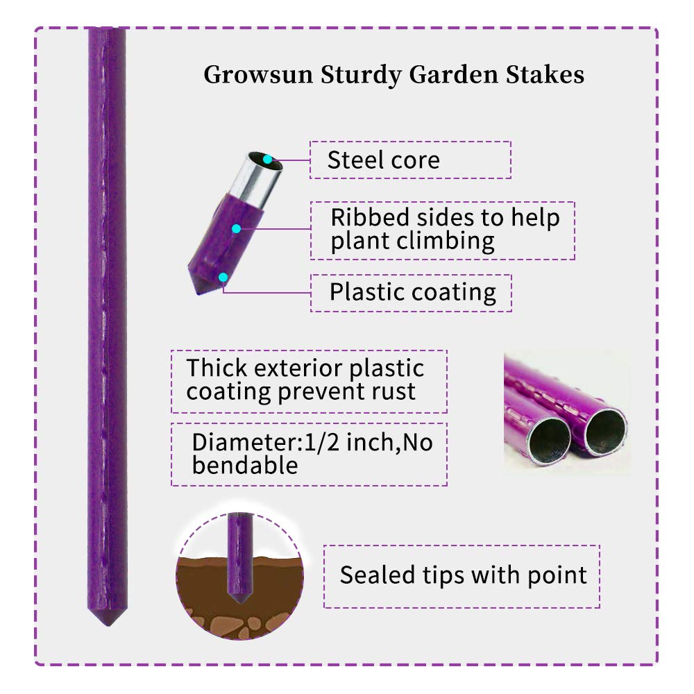 Growsun Large Tomato Cage 6 Pack Upto 73 inch Tall Tomato Trellis Garden Stakes Plant Support,Purple(5ft Stake add 18 inch Adjustable Stakes)