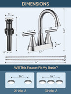 Cobbe Bathroom Faucets for Sink 3 Hole, 4 Inch with Pop Up Drain and 2 Supply Hoses, 2 Handle Centerset Bathroom Faucet for Sink Vanity, Chrome, 2 Pack