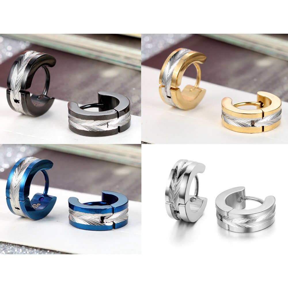 Aroncent Stainless Steel 3-8 Pairs Hoop Earrings Men Small Hoop Huggie Hinged Earrings Set for Men Women 4mm Gifts