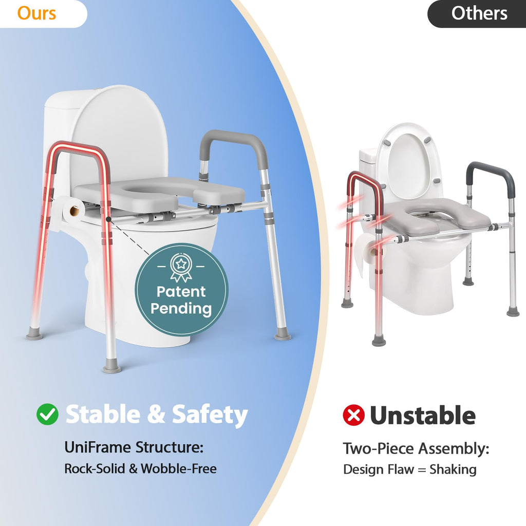 Loyoda Toilet Seat Risers for Seniors, Raised Toilet Seat with Padded Handles & Seat, 400 LBS Raised Toilet Seat with Adjustable Height & Width for Pregnant, Disabled, Handicapped,(Gray)