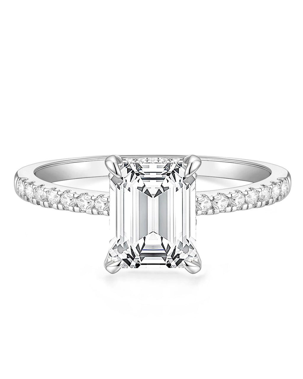 TIGRADE 3CT Engagement Ring for Women Emerald Cut Cubic Zirconia Wedding Band CZ Promise Wedding Ring Size 4-11, Silver, Size 7