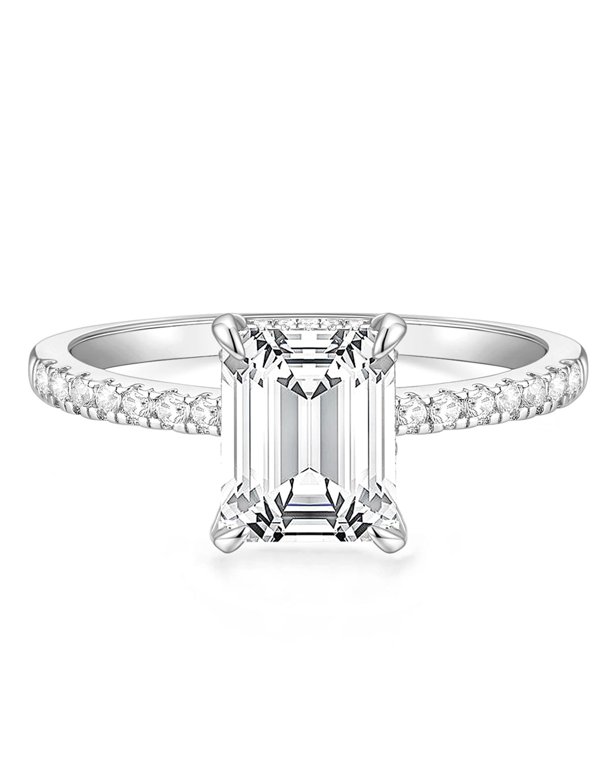 TIGRADE 3CT Engagement Ring for Women Emerald Cut Cubic Zirconia Wedding Band CZ Promise Wedding Ring Size 4-11, Silver, Size 7