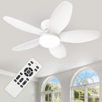ZOEYON Small Ceiling Fan with Light - 35 Inch Flush Mount Ceiling Fan with Lights and Remote, Low Profile Ceiling Fans with 5 Reversible Blades, 6 Wind Speeds, White Ceiling Fans for Bedroom