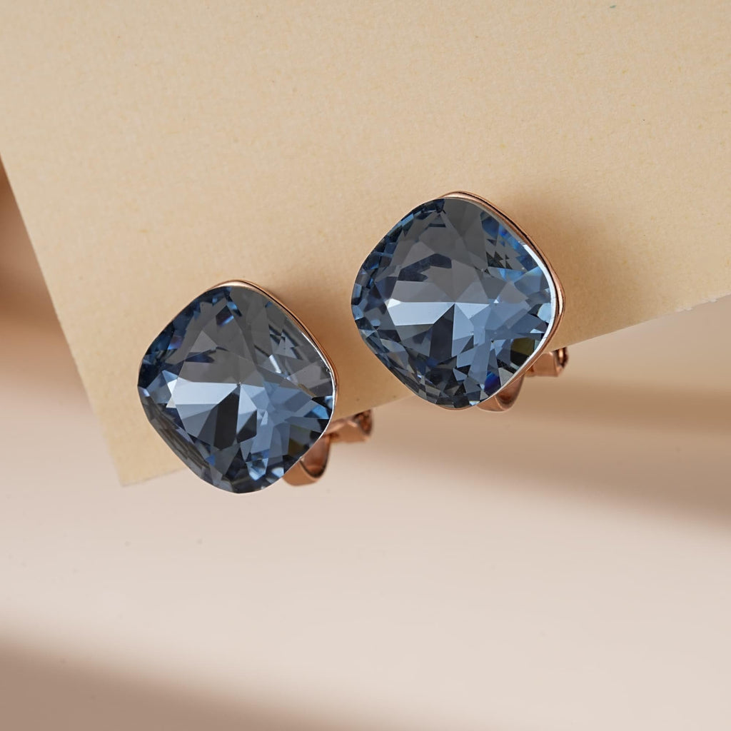 EVEVIC Square Austrian Crystal Charm Clip On Earrings for Women