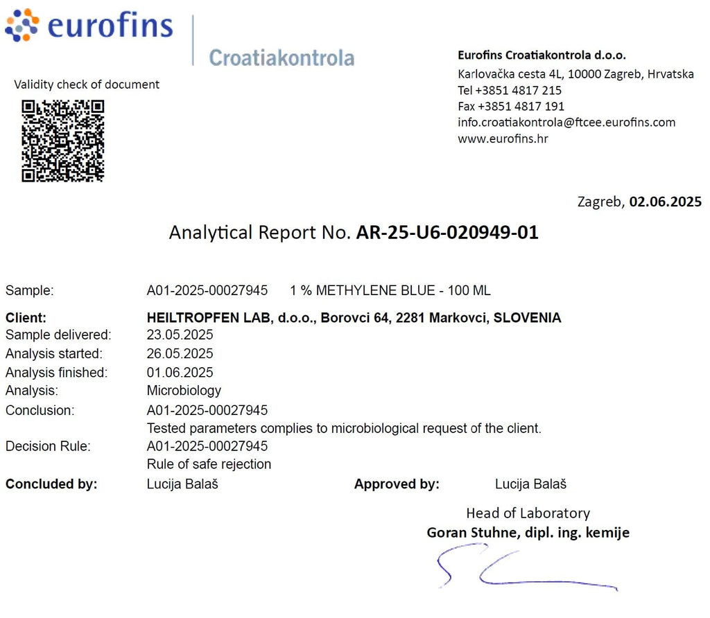 Methylene Blue 1% Solution 3.4 Fl Oz - 100 ml | Ultra High Purity | USP Pharma Grade Ingredients - Third-Party Tested | Formaldehyde Free | Glass Bottle | Heiltropfen®