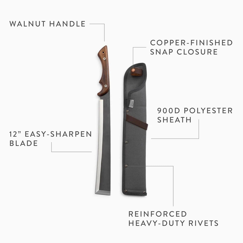 Barebones Japanese NATA Tool - Full Tang Machete for Yard Work - Balanced for Controlled Chopping & Cutting - Hunting Machete Knife with Sheath - Hardwood Walnut Handle - Stainless Steel Blade