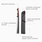 Barebones Japanese NATA Tool - Full Tang Machete for Yard Work - Balanced for Controlled Chopping & Cutting - Hunting Machete Knife with Sheath - Hardwood Walnut Handle - Stainless Steel Blade