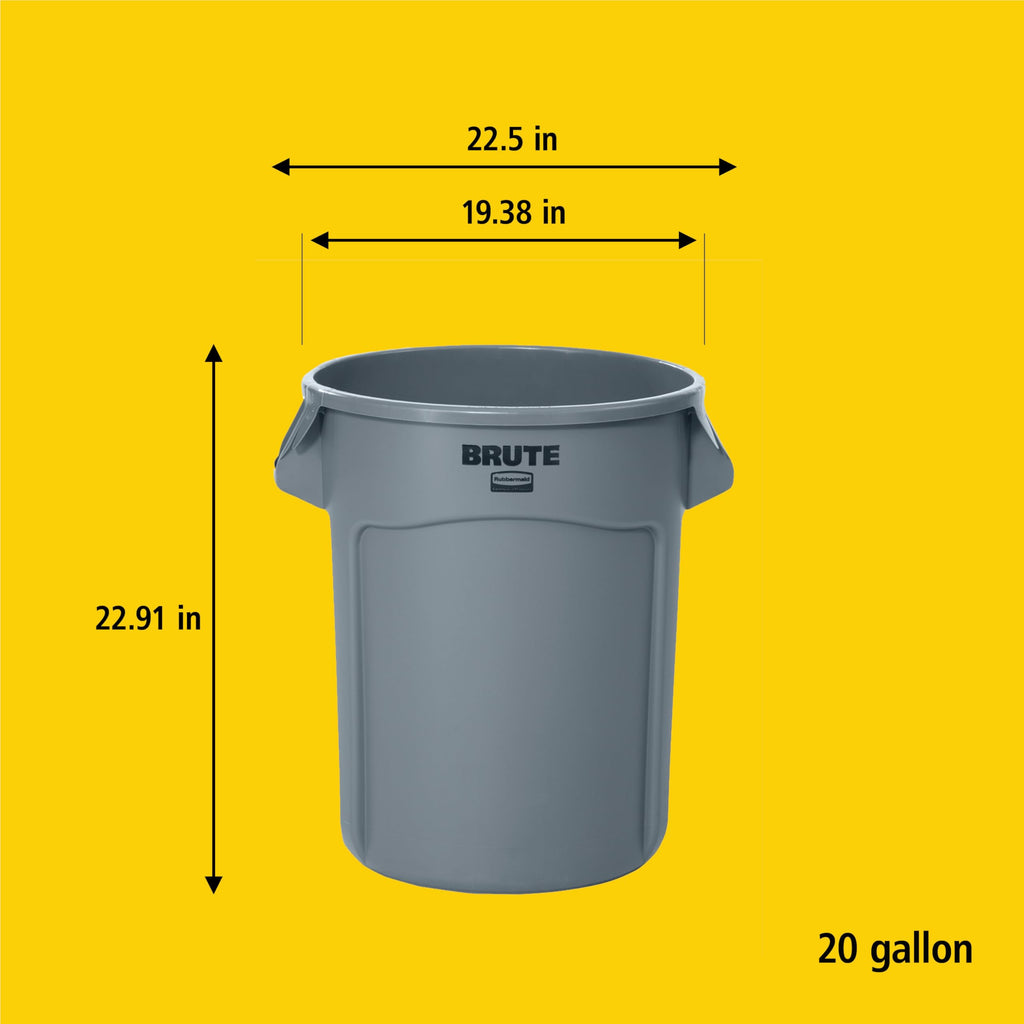 Rubbermaid Commercial Products BRUTE Heavy-Duty Round Trash/Garbage Can, 20-Gallon, Gray,Outdoor Waste Container for Landscapers/Construction/Restaurants/Back of House/Offices/Warehouses