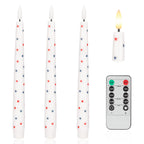 4th of July Candles, Flameless Taper Candles with Remote, 9.6" Red White and Blue Star Candles, Real Wax Flickering Independence Flameless Candles, Patriotic Candles, Battery Candles, Set of 3
