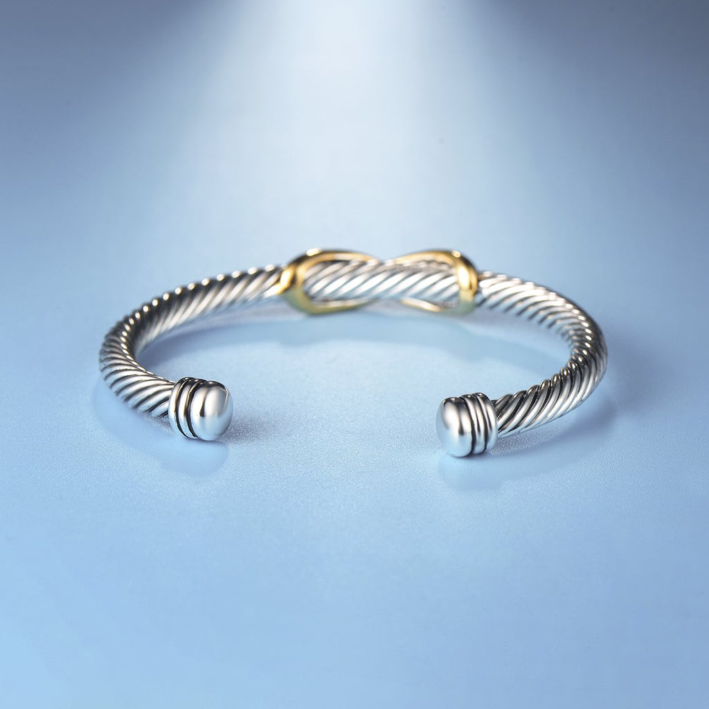 UNY Jewelry Bracelet Two Tone Criss Cross X Shape Infinity Twisted Cable Bangle Designer Inspired Women Jewelry (Single 2 Tone)
