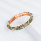 UJOY Vintage Jewelry Cloisonne Handcrafted Enameled Gorgeous Rhinestone Hinged Cuff Bracelet Bangles Gifts 88C06 Rose Green