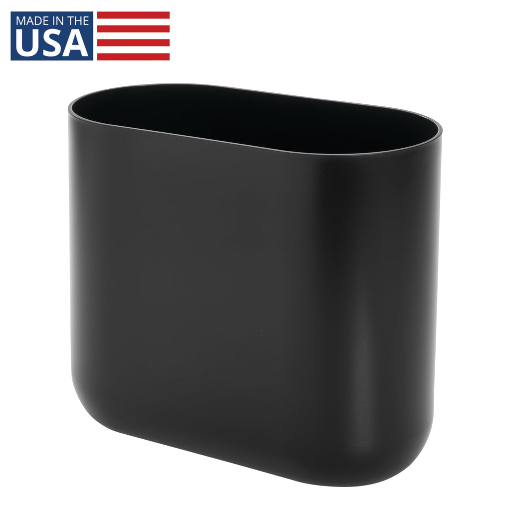 iDesign Small Slim Plastic Bathroom Trash Can, Garbage Can for Bedroom, Office, Desk, Dorm, Black