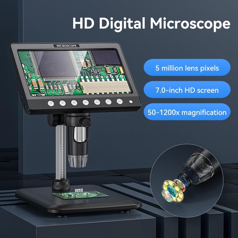 Microscope-LCD Digital Coin Microscope 500x, Coin Magnifier with 8 Adjustable LED Lights, PC View Compatible with Windows/MacBook,7 Inch