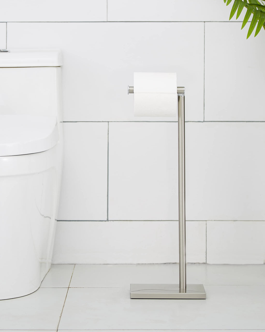 Toilet Paper Holder Stand, Free Standing Toilet Paper Roll Holder with Reserve for Bathroom, Stainless Steel DECLUTTR