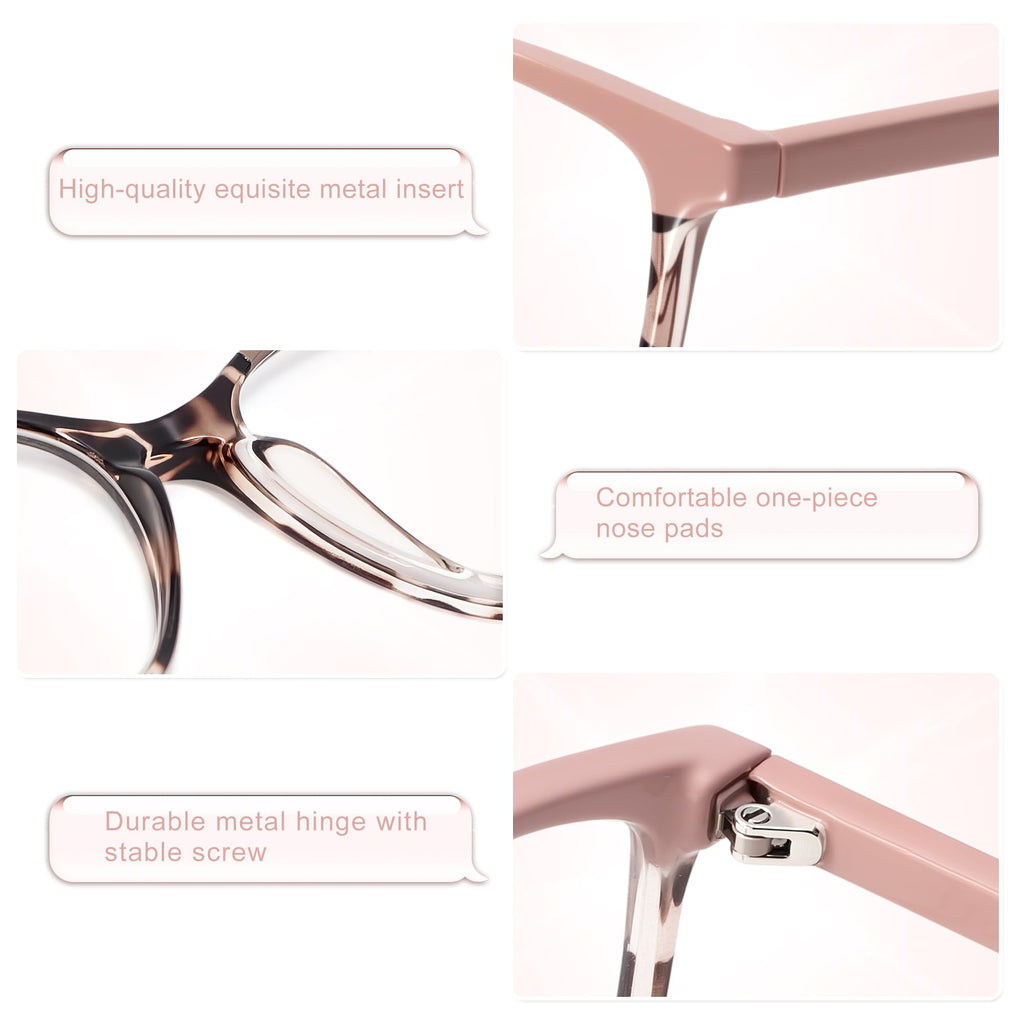 Madison Avenue Square Vintage TR90 Blue Light Blocking Reading Glasses for Women with Case, Anti Glare/Eyestrain Computer Readers Pink Demi +1.75