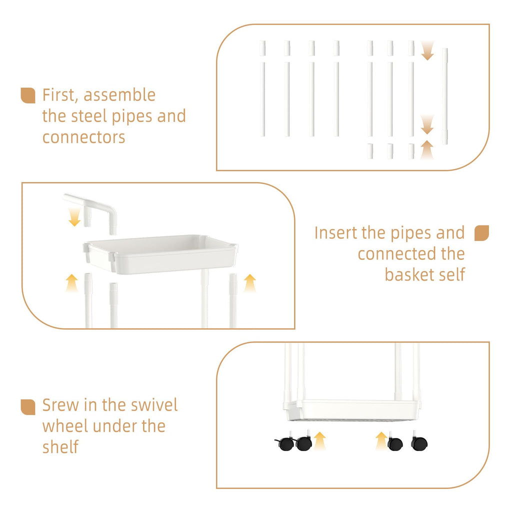 Volnamal Diaper Caddy, 3 Tier Rolling Cart for Baby Essentials, Off-White