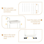 Volnamal Diaper Caddy, 3 Tier Rolling Cart for Baby Essentials, Off-White