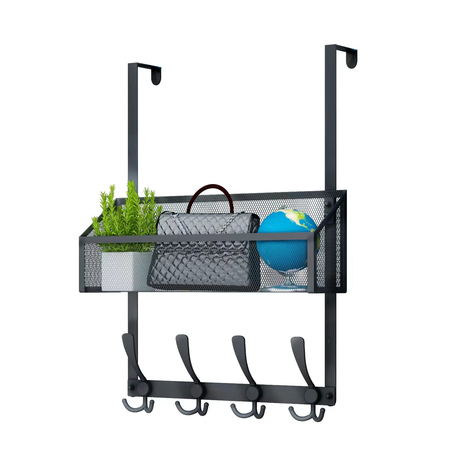 Kaiferty Over The Door Hooks Organizer, Coat Rack Over The Door Storage Hanger Towel Rack, Back of Door Storage Organizer for Bathroom,Bedroom,Kitchen,Office (Black, 2-Tier)