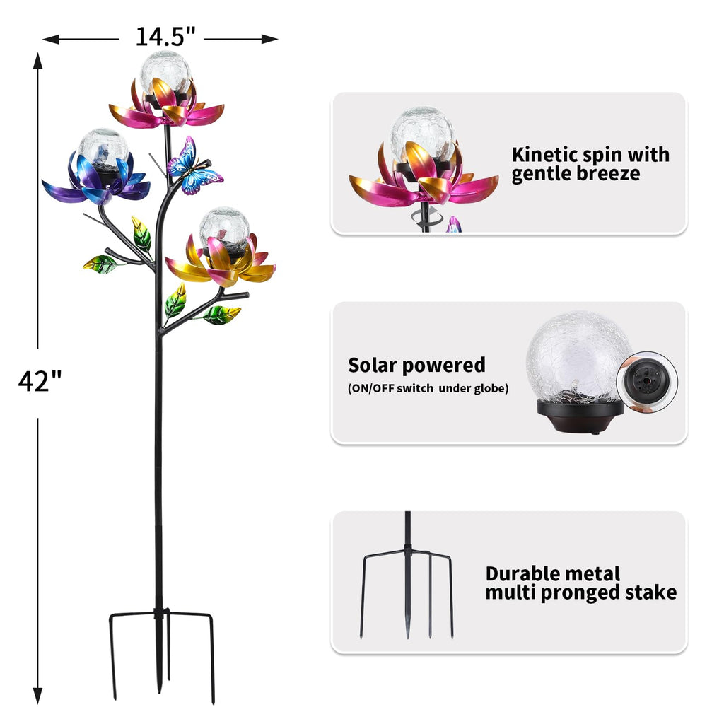 Afirst Solar Outdoor Lights Decorative, Lotus Crackle Glass for Yard Decor