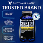 BodyTech Creatine Monohydrate Capsules, Micronized Creatine Formula for Men and Women, 2250 mg per Serving, Pre Workout & Post Workout Supplement, Gluten Free, Sugar Free, 300 Capsules Per Bottle