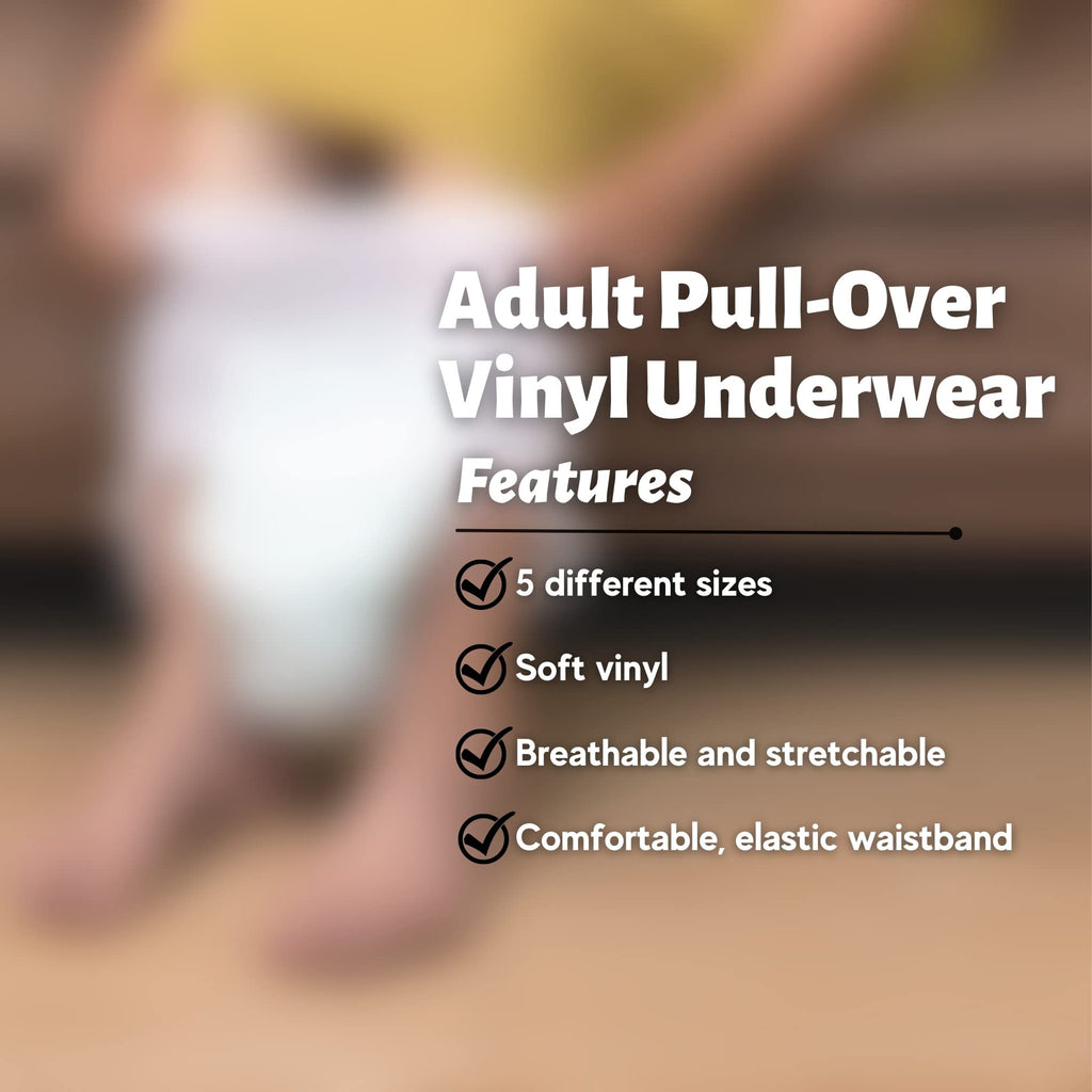 Vakly Adult Vinyl Waterproof Pull-On-Cover Incontinence Pants (This is not a Diaper) Oversized Waterproof Underwear Protection to GO ON TOP of/Together with Diapers & Briefs as a Added Leak Resistance