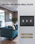 ZILLSEA Decorative Framed Design Switch Plates Outlet Covers, Duable Metal Wall Plates (Black/3 Toggle 2 Pack)