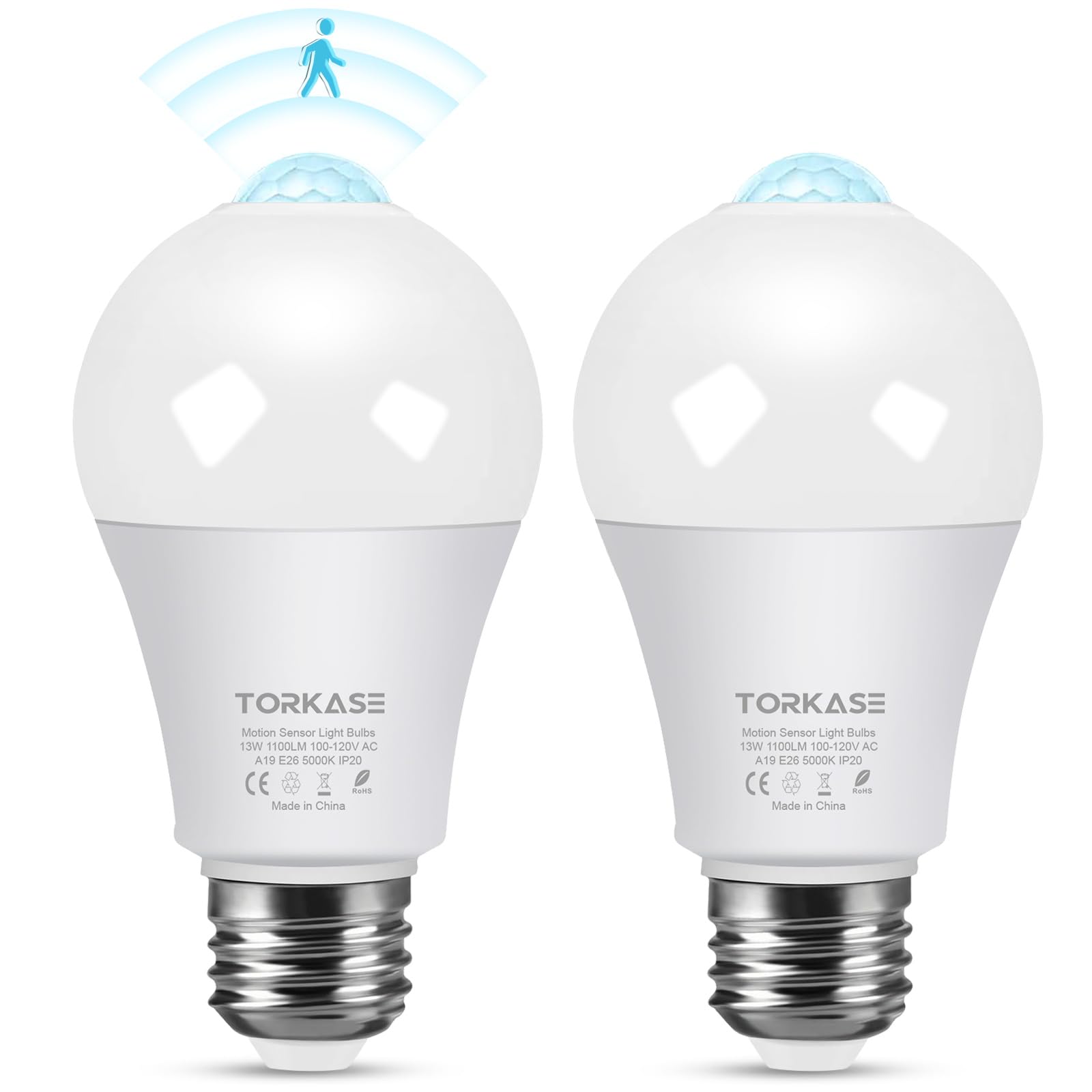 Torkase Motion Sensor Light Bulbs, E26 Dusk to Dawn Activated Security