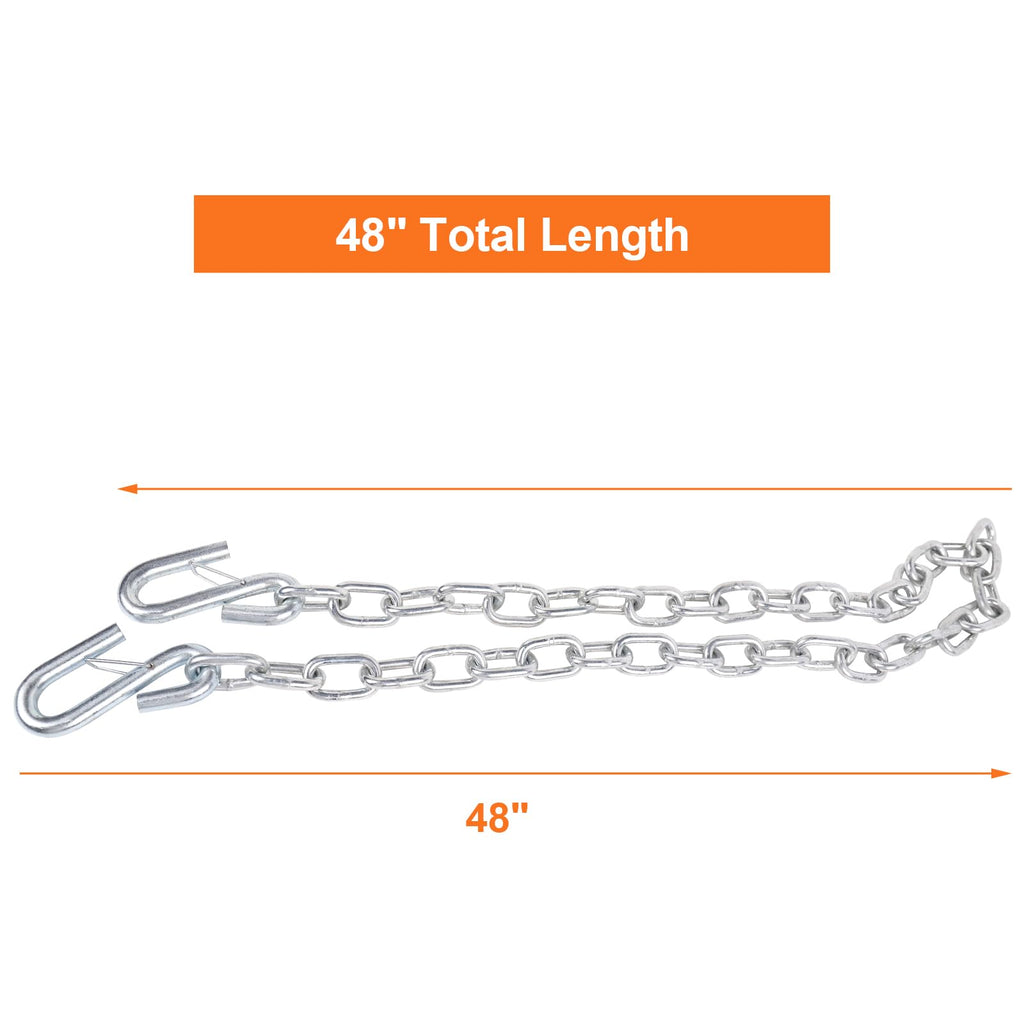 TeukRiGa 5/16"x48" Grade 30 Steel Boat Trailer Safety Chain with Spring Clip Hooks 7000 lbs, 2 Pcs (5/16"x48")