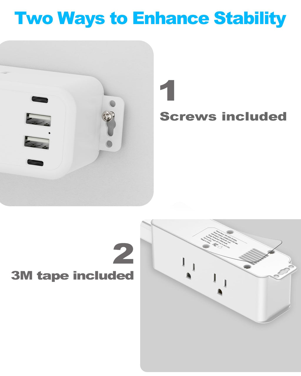 Olcorife Outlet Extender Stick, Power Strip with 6 Outlets & 4 USB Ports, Extends 22"-34", Rotates 180°(90° per Side), Home Dorm Essential for Nightstand, Couch and Desk
