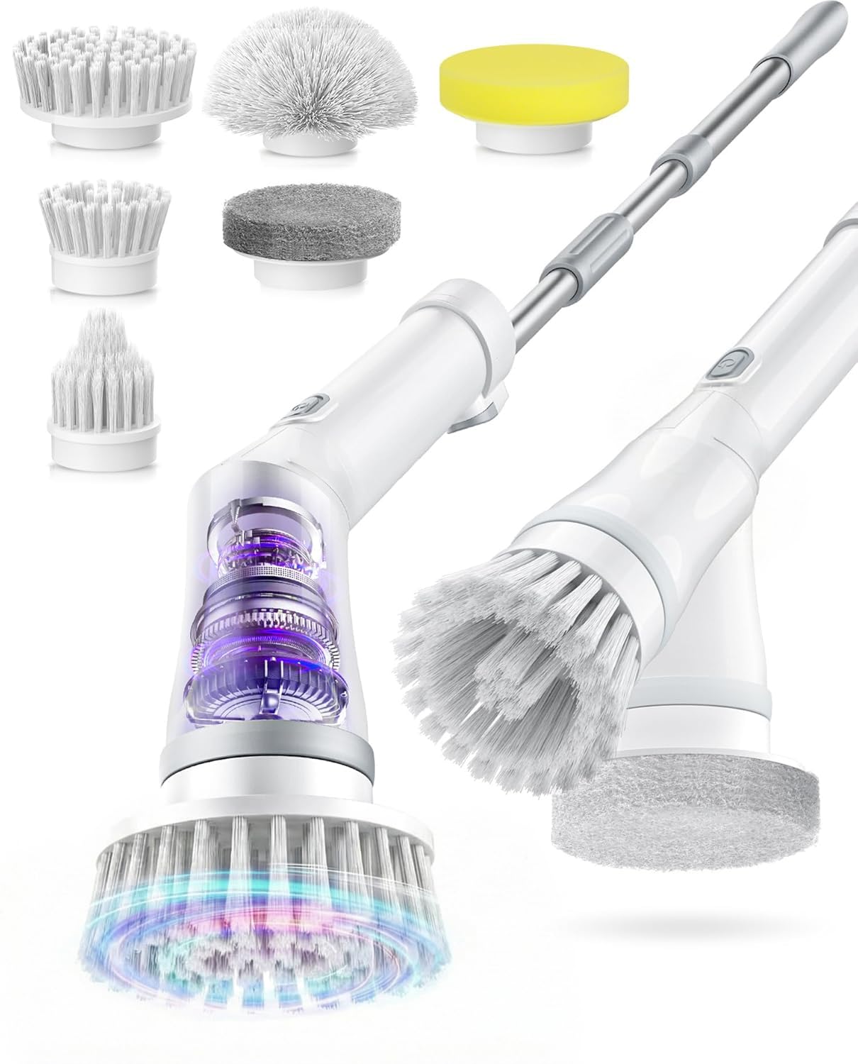Lichffy Electric Spin Scrubber, Cordless Floor Scrubber Machine with Interchangeable Cleaning Pads, IPX7 Waterproof 2-Speed Cleaning Pads for Bathroom, Kitchen, Tile, Tub and Floor Cleaning, White-qb2