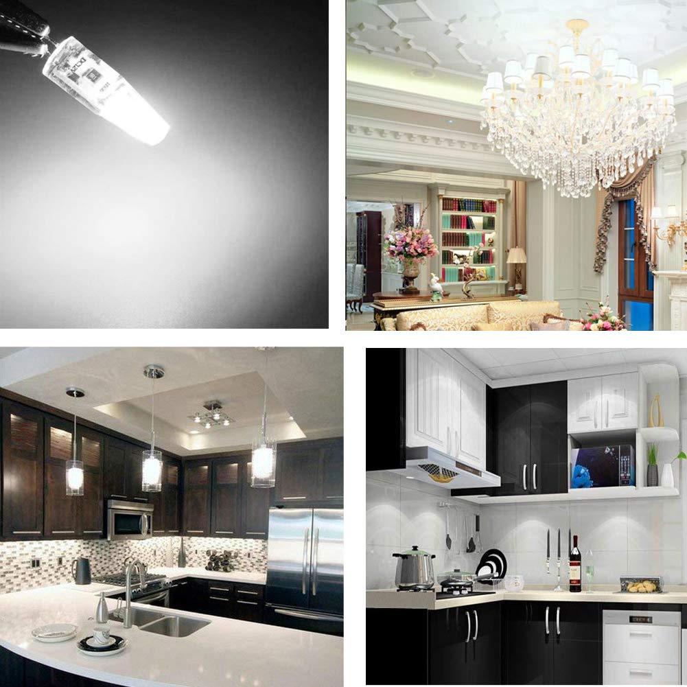 G4 LED Bulb 2W Equivalent to 20W T3 JC Type Bi-Pin G4 Base Halogen Bulb, AC/DC 12V Daylight White 6000K G4 Bulb for Under Cabinet Light, Ceiling Light, RV, Boats, Outdoor Landscape Lighting (10 Pack)