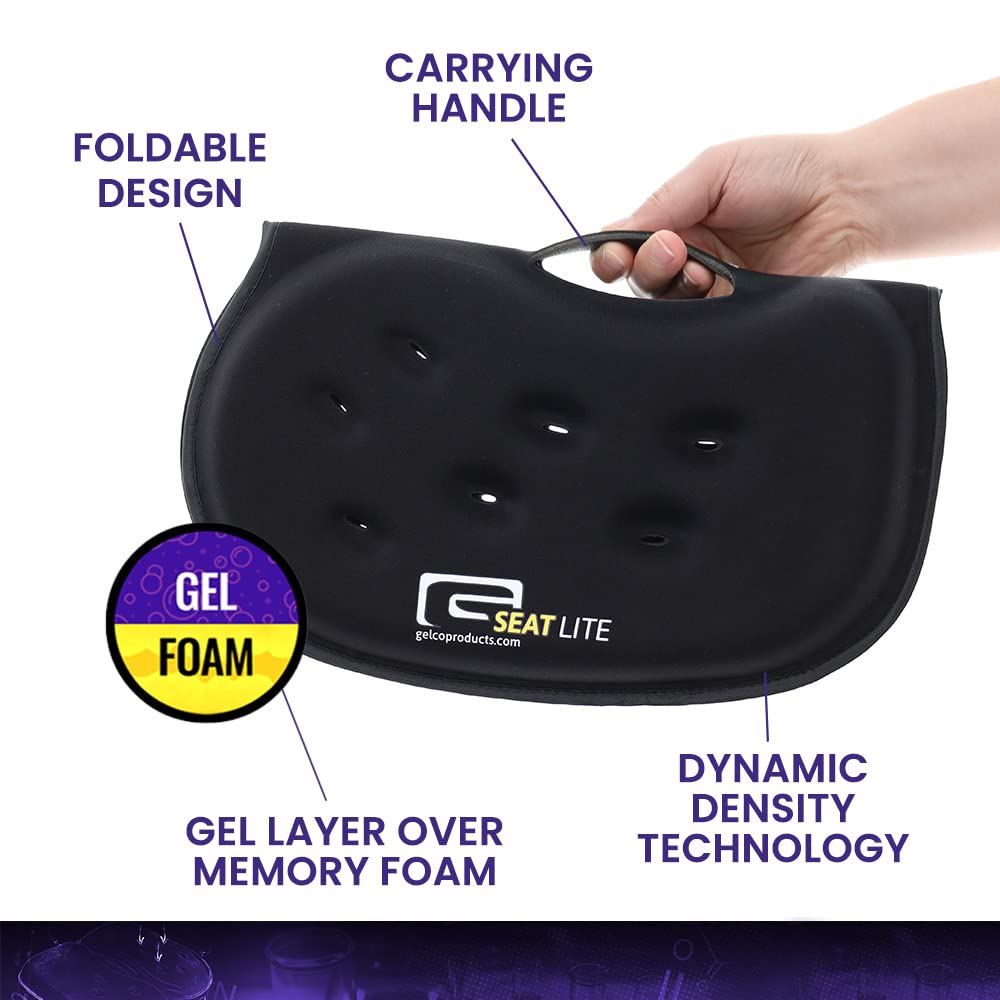GSeat Lite Travel Gel and Foam Cushion - for Back Pain, Sciatica, Pressure Relief, and Tailbone Discomfort - Promotes Healthy Posture - Ergonomic Comfort - for Car, Commute, Airplane and Travel