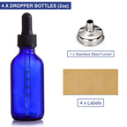 4 Pack 2 oz Glass Dropper Bottles with Measured Dropper - 60ml Dark Blue Tincture Bottles with Calibrated Glass Eye Droppers (1ml) - Leakproof Essential Oils Bottles for Health, Personal Care & Beauty