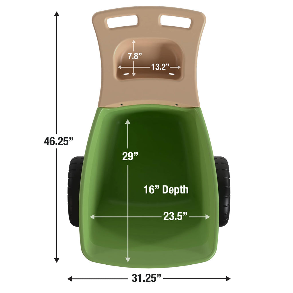 Simplay3 Easy Haul Durable Wheelbarrow with Garden Tool Storage Tray - Large Easy Turn Wheels - Green - Made in USA
