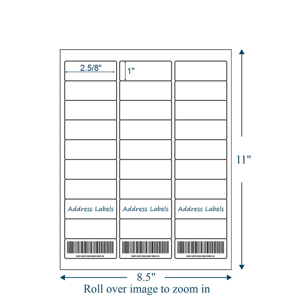 (500 Sheets, 15000 Labels) Sticker Paper, 1" x 2 5/8" Shipping Address Labels, 30 Per Page Self Adhesive Mailing Label for Laser and Inkjet Printers
